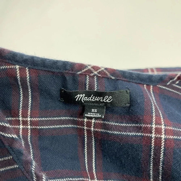 Madewell Navy Plaid Ruffle Yoke Blouse - Picture 3 of 9